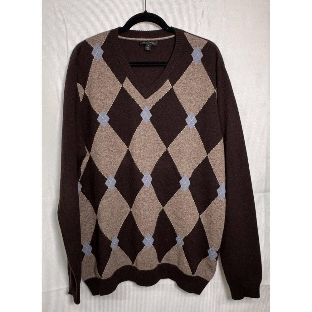John‎ W. Nordstrom 100% Cashmere Argyle V-Neck Sweater XL